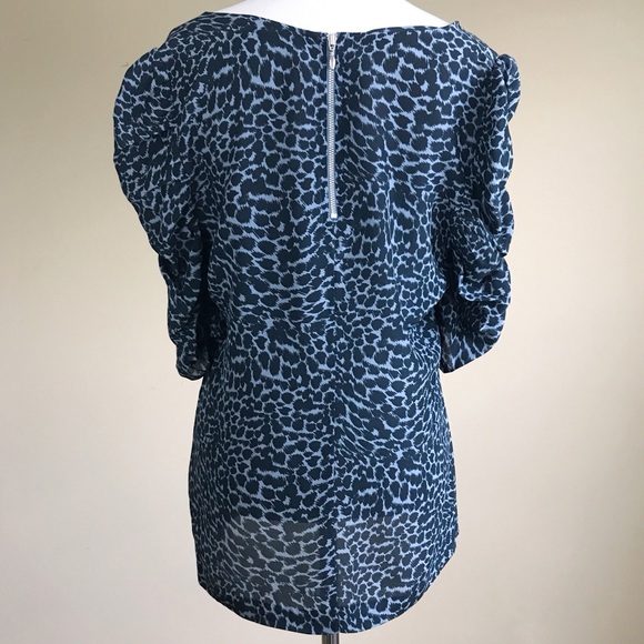 Halogen Blue Ruffle Bell Sleeve Leopard Print top - Picture 3 of 5